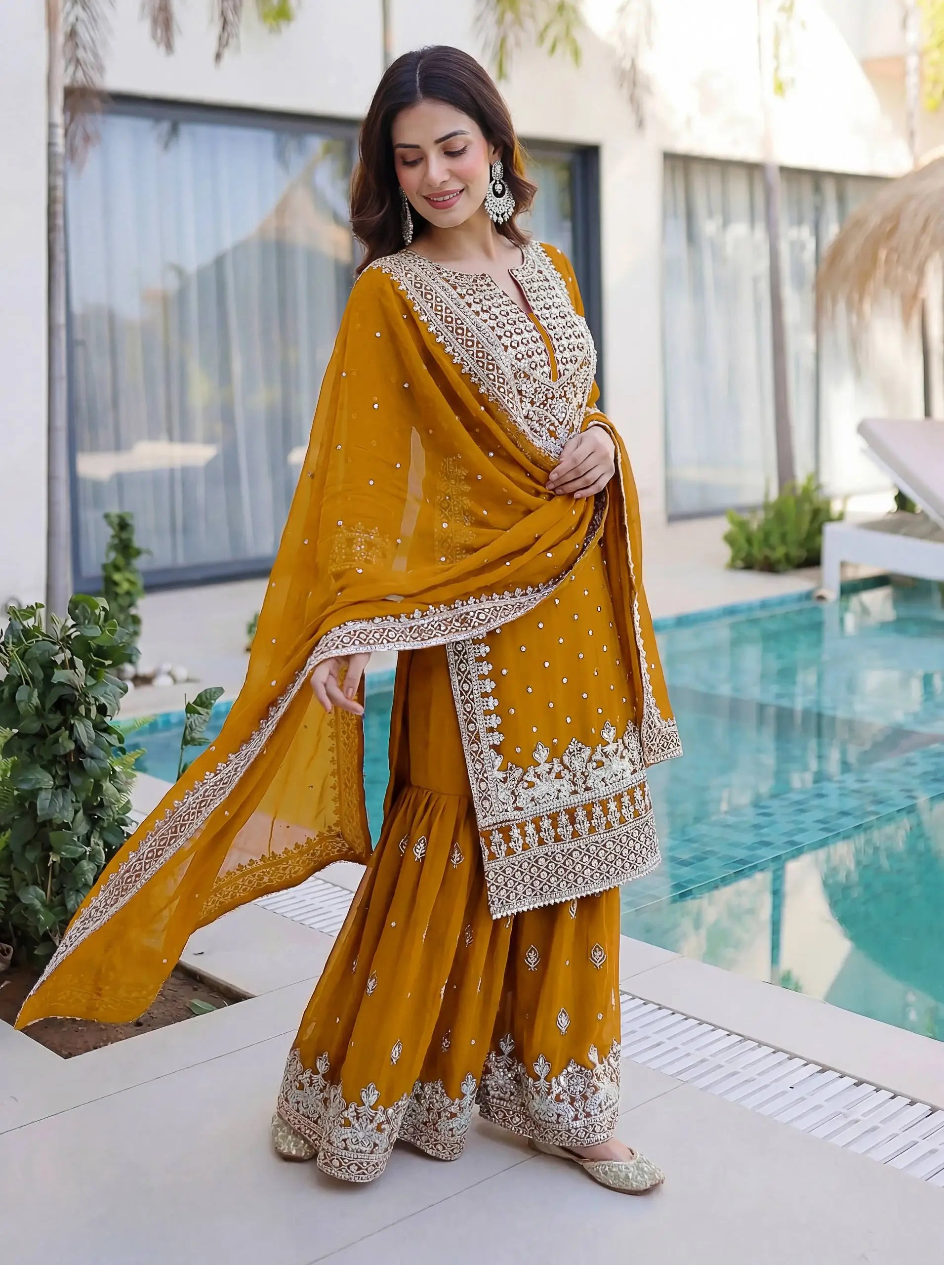 Embroidered Georgette Sharara Suit Set