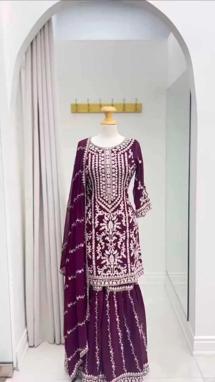 Embroidered Georgette Sharara Suit Set