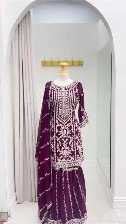 Embroidered Georgette Sharara Suit Set