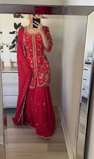 Embroidered Georgette Sharara Suit Set