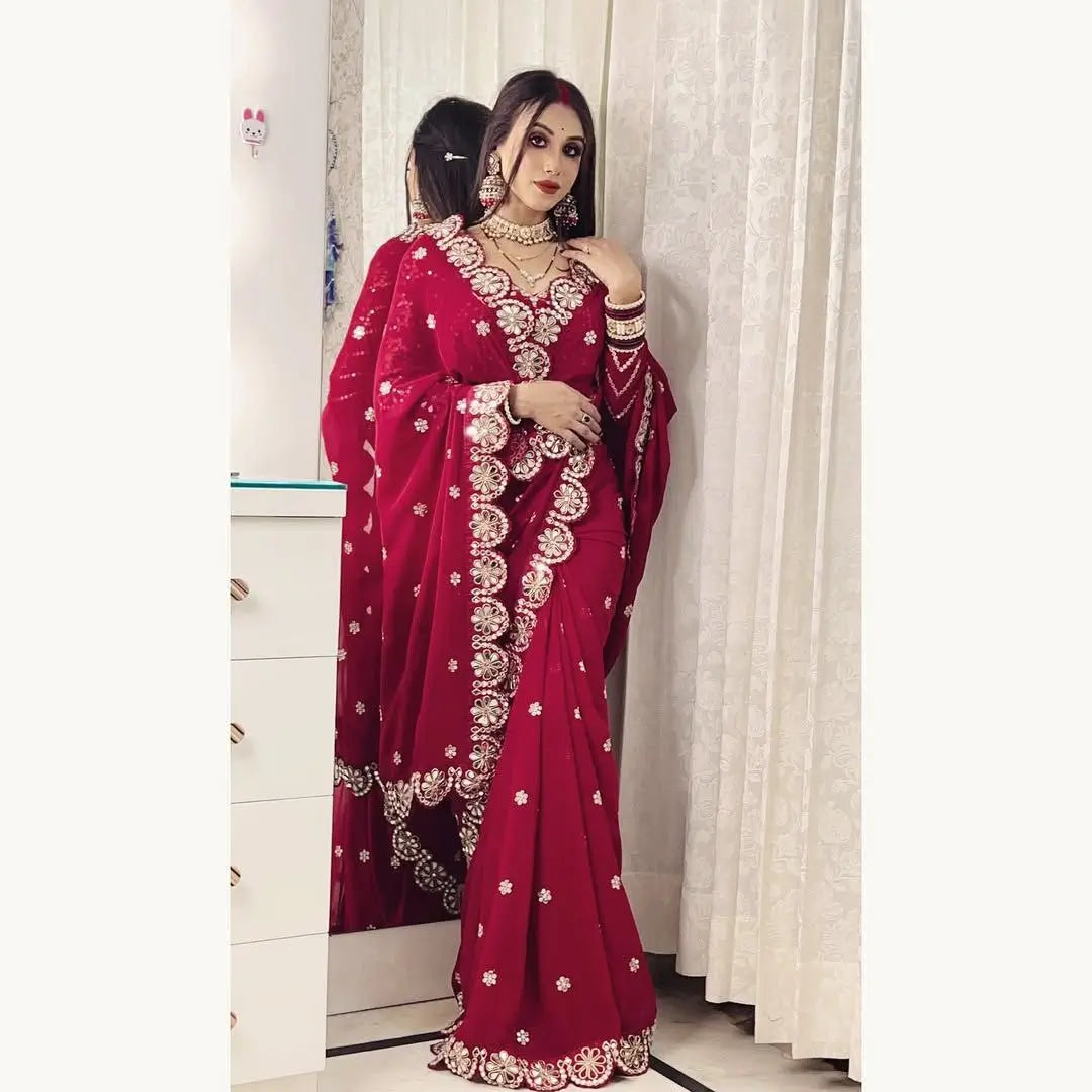 Embroidered Georgette Silk Designer Saree