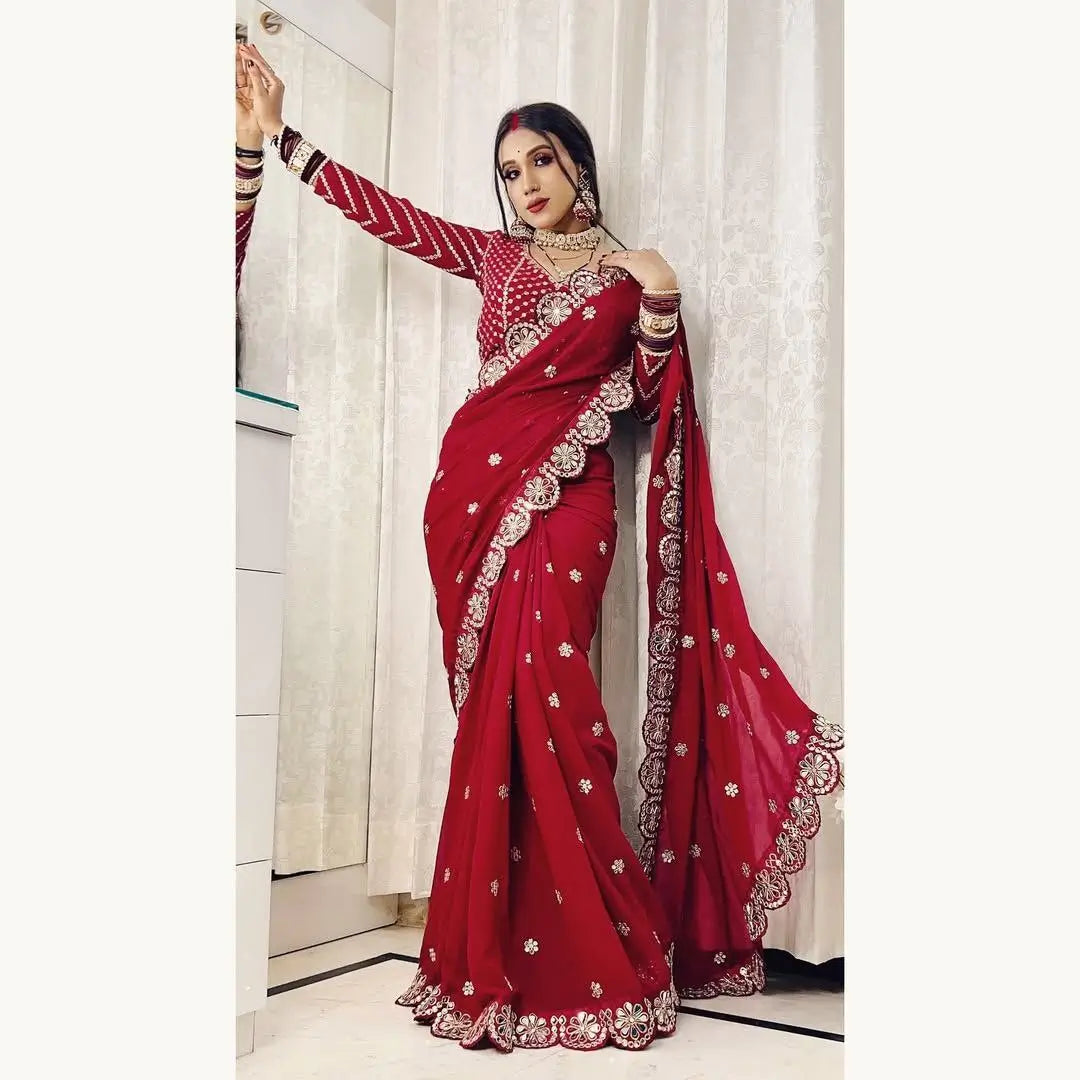 Embroidered Georgette Silk Designer Saree