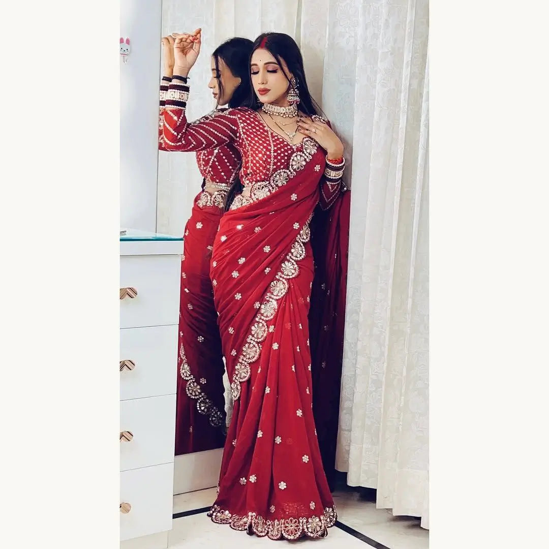 Embroidered Georgette Silk Designer Saree