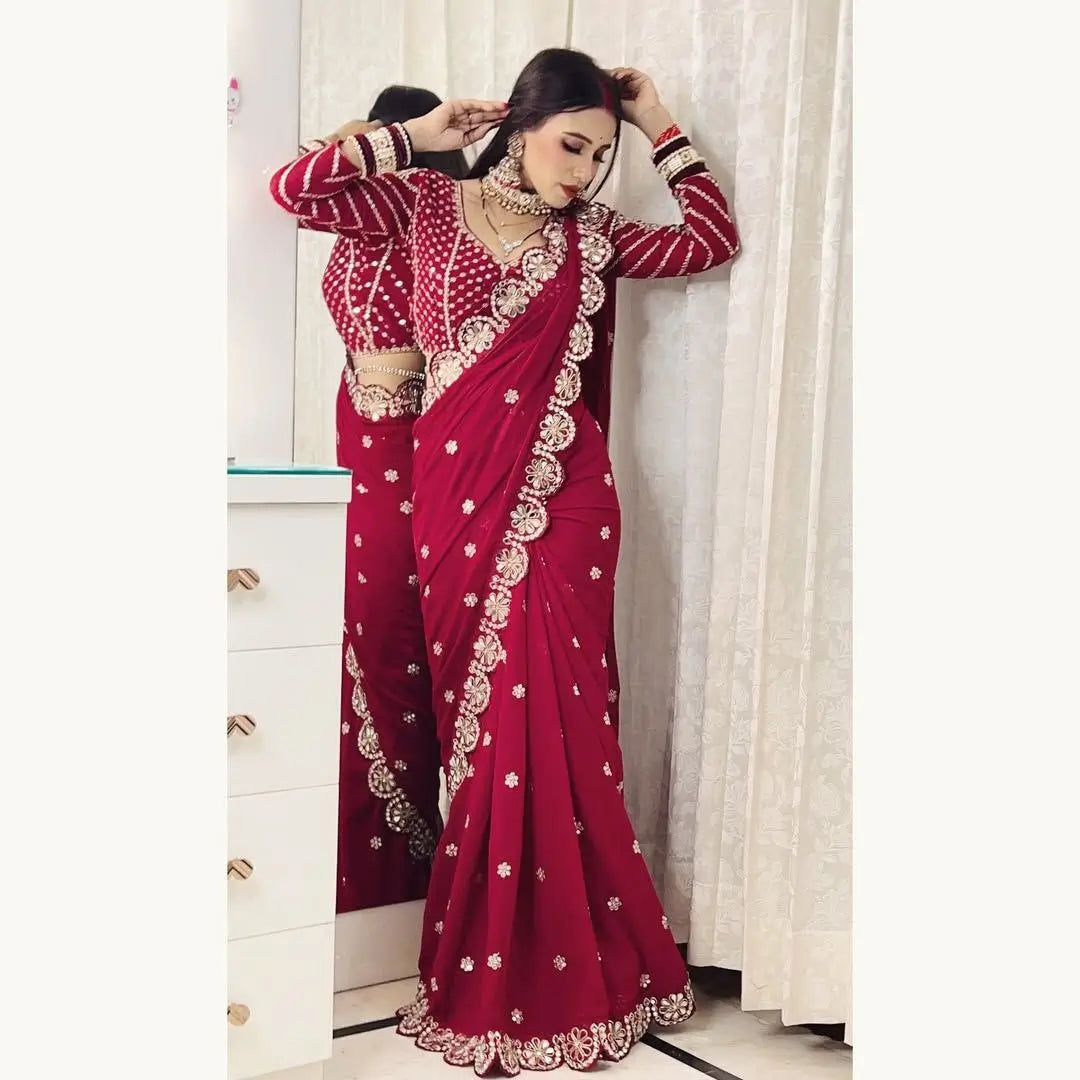 Embroidered Georgette Silk Designer Saree