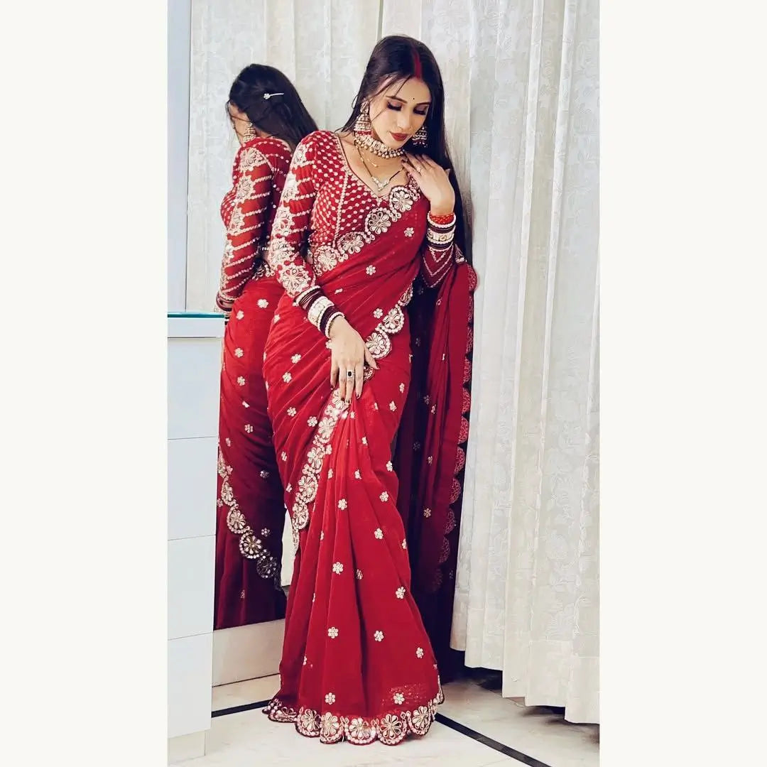 Embroidered Georgette Silk Designer Saree