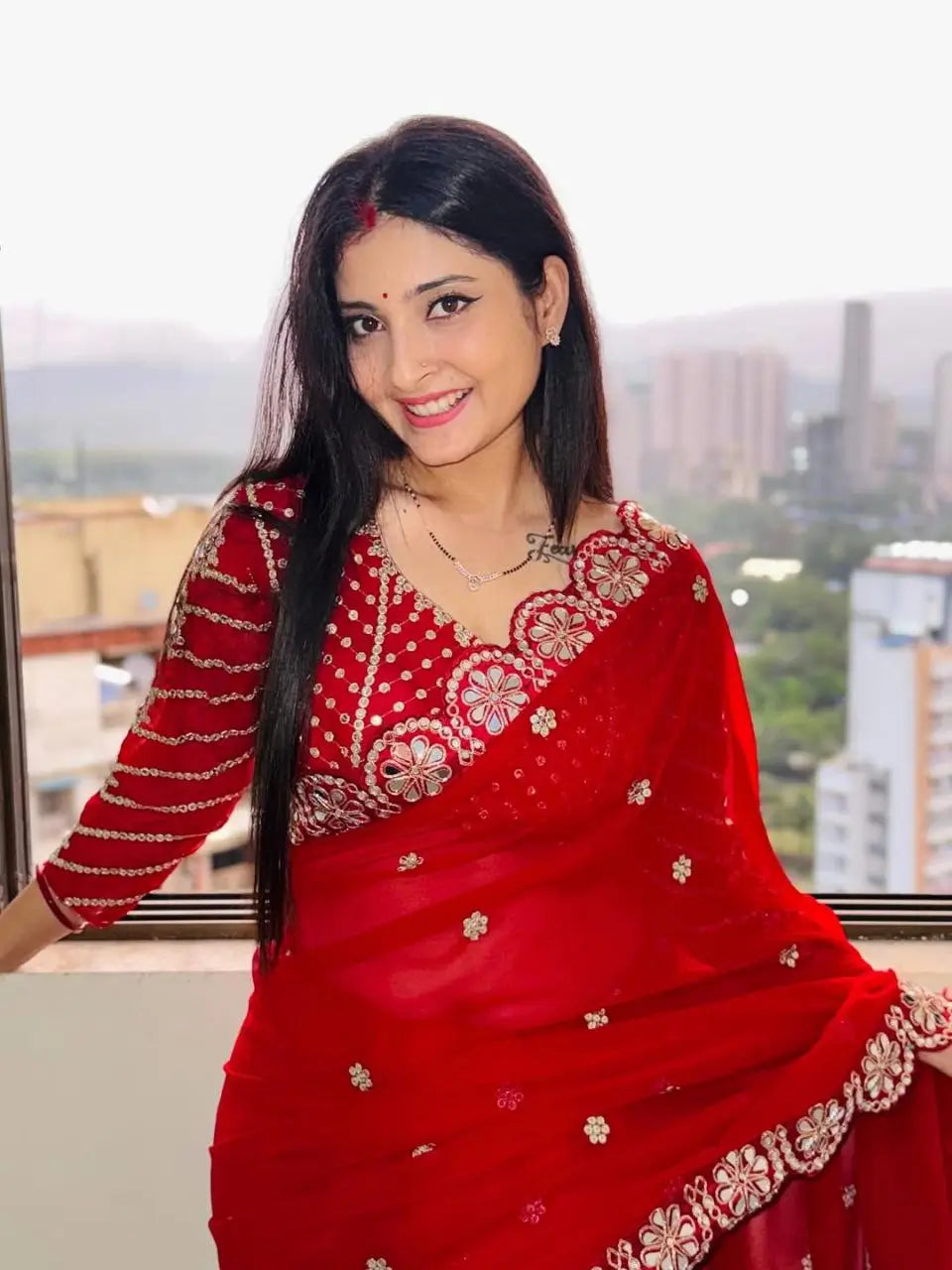 Embroidered Georgette Silk Designer Saree