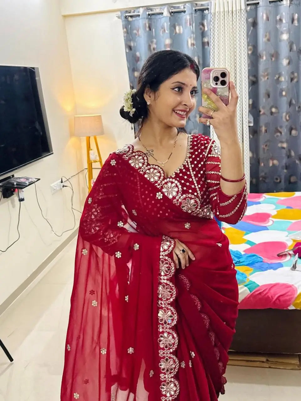 Embroidered Georgette Silk Designer Saree