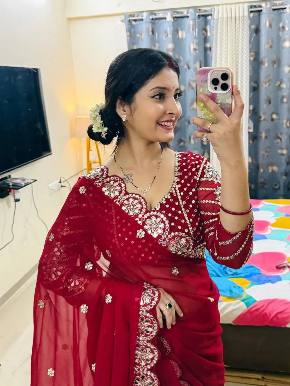 Embroidered Georgette Silk Designer Saree