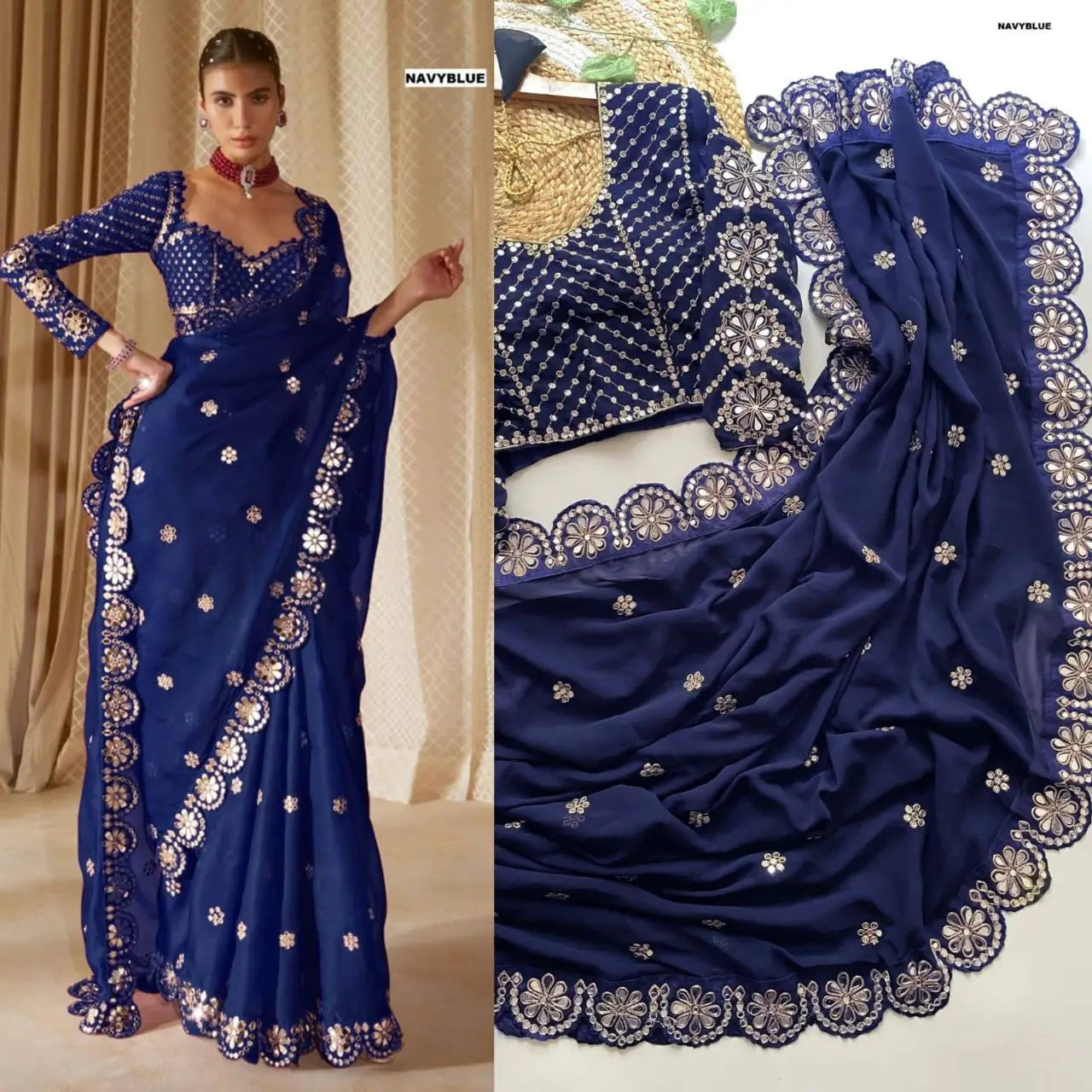Embroidered Georgette Silk Designer Saree