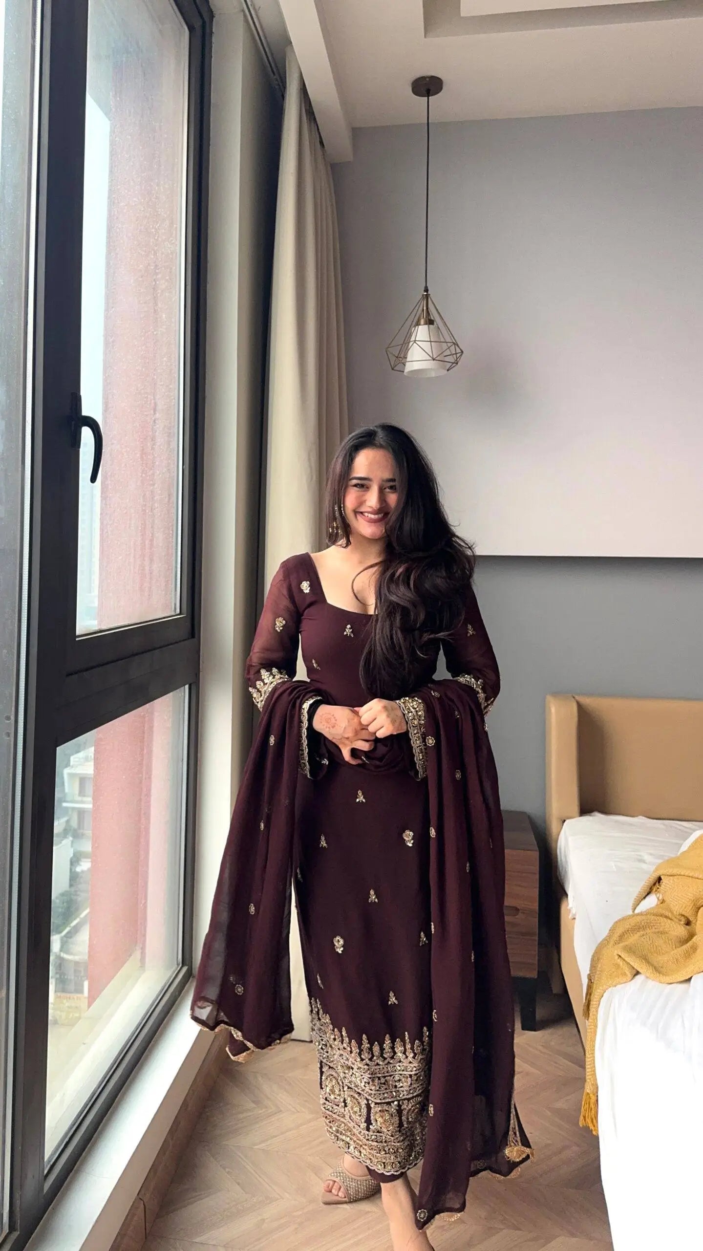 Embroidered Georgette Straight Suit Set