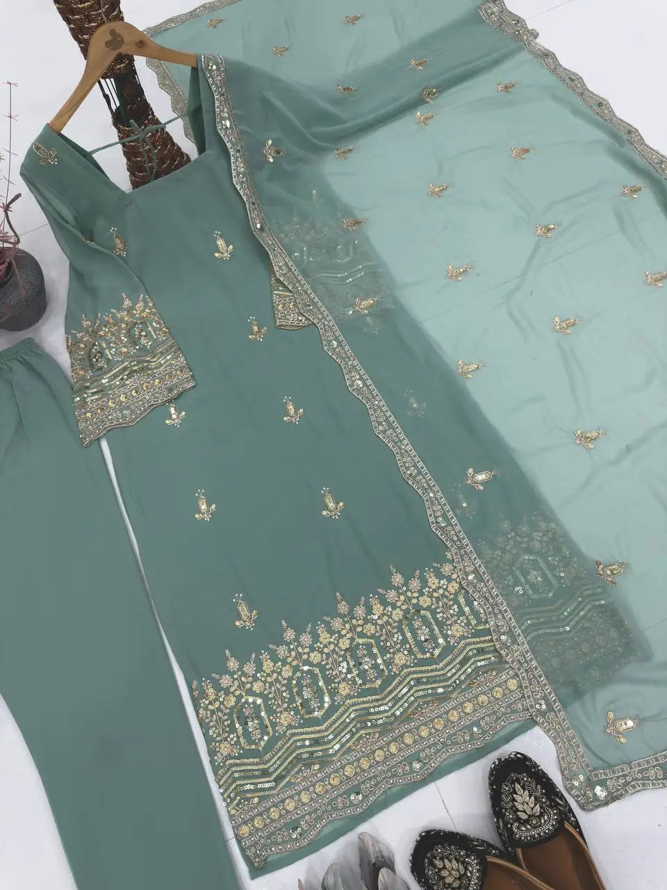 Embroidered Georgette Straight Suit Set
