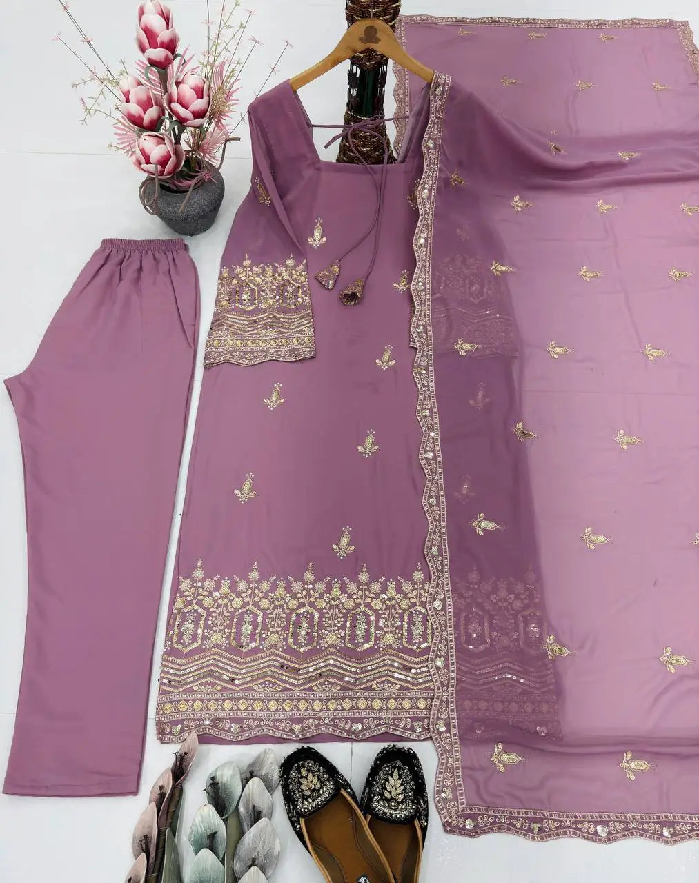 Embroidered Georgette Straight Suit Set