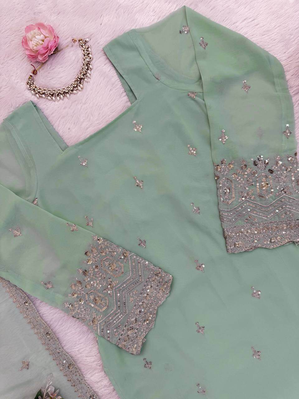 Embroidered Georgette Straight Suit Set