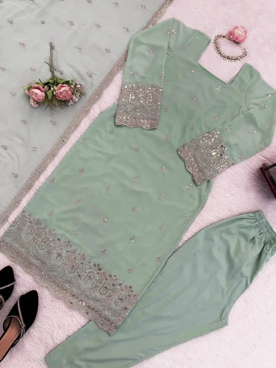 Embroidered Georgette Straight Suit Set