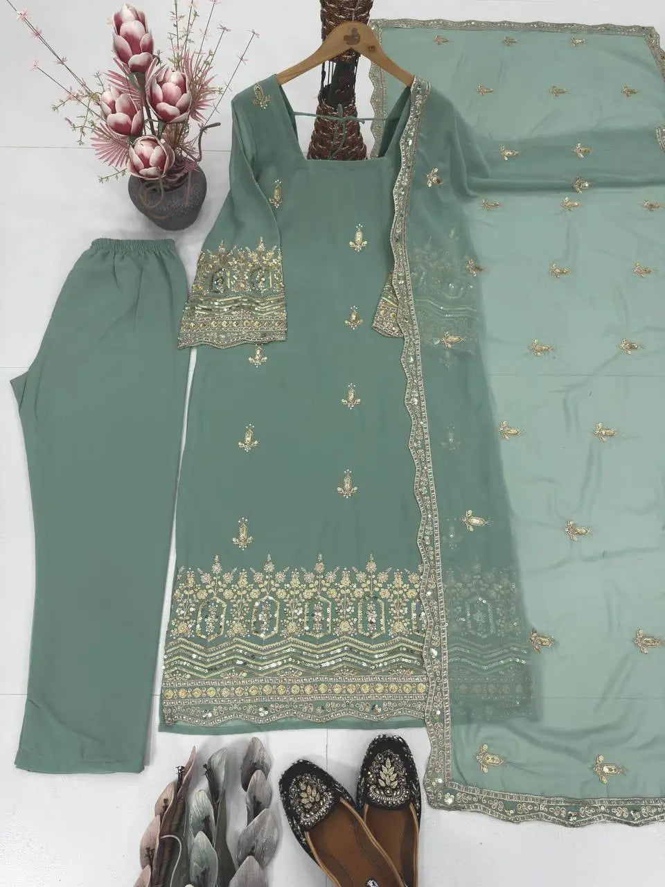 Embroidered Georgette Straight Suit Set