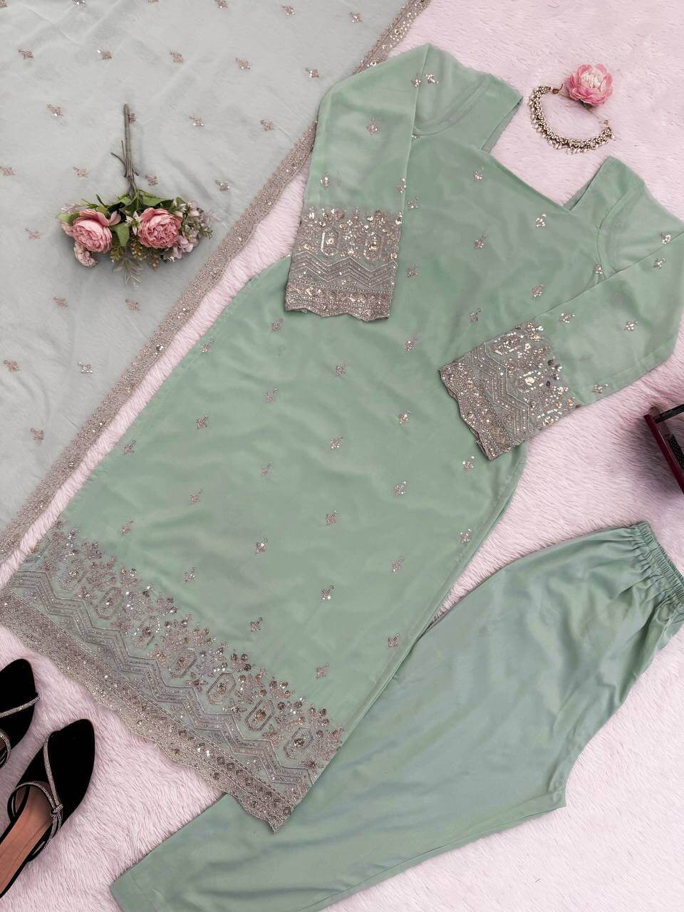 Embroidered Georgette Straight Suit Set