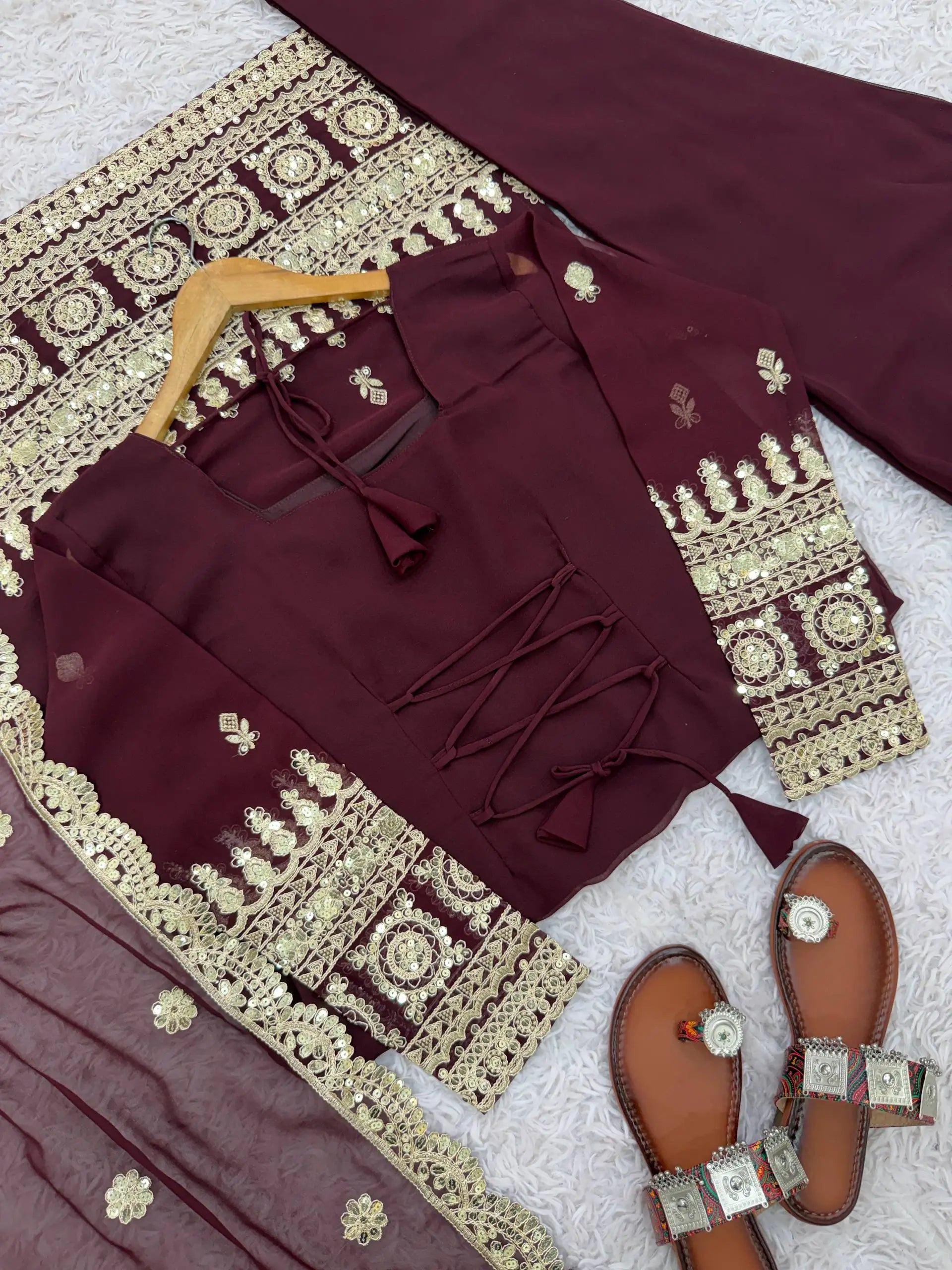 Embroidered Georgette Straight Suit Set