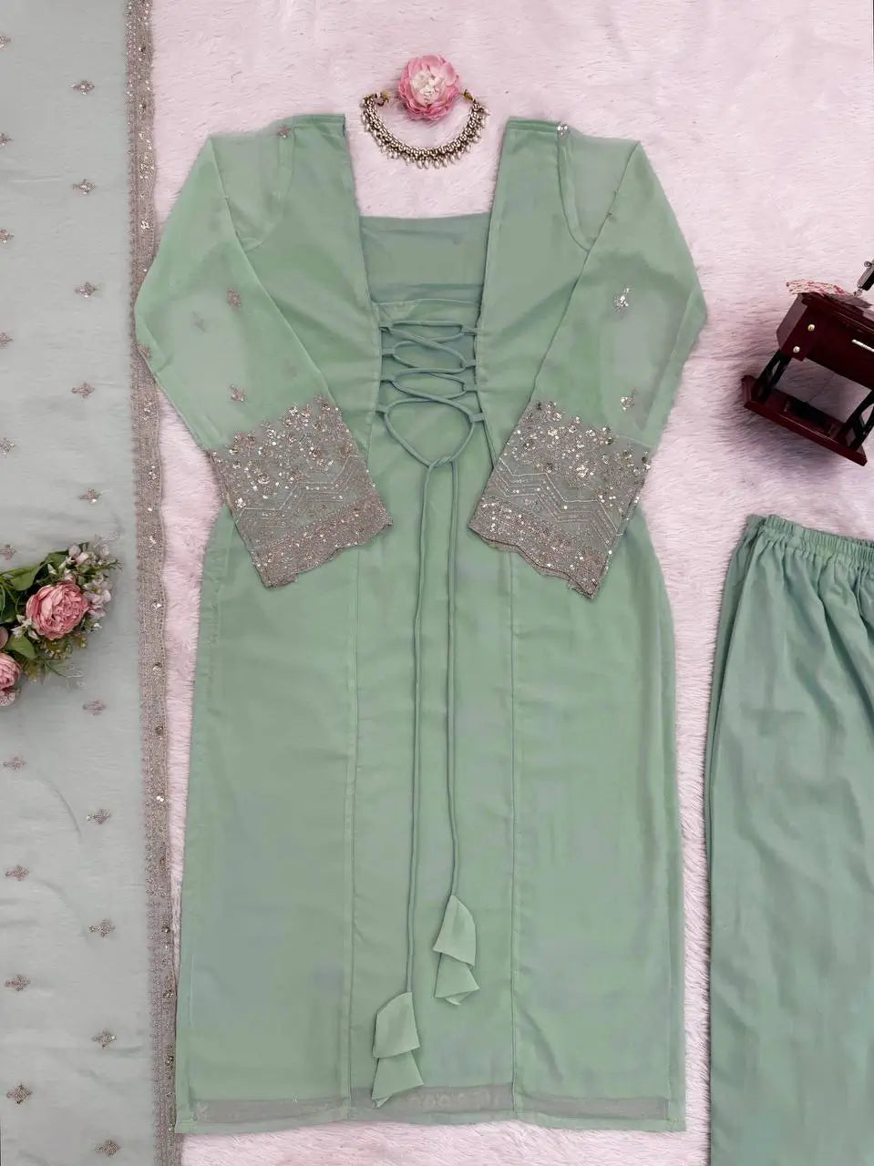 Embroidered Georgette Straight Suit Set