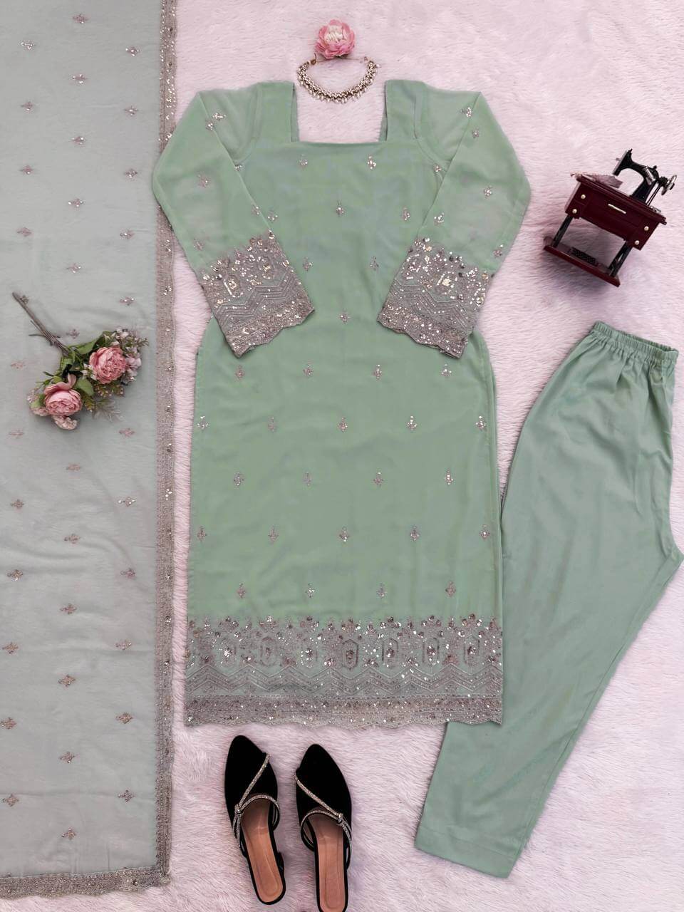 Embroidered Georgette Straight Suit Set