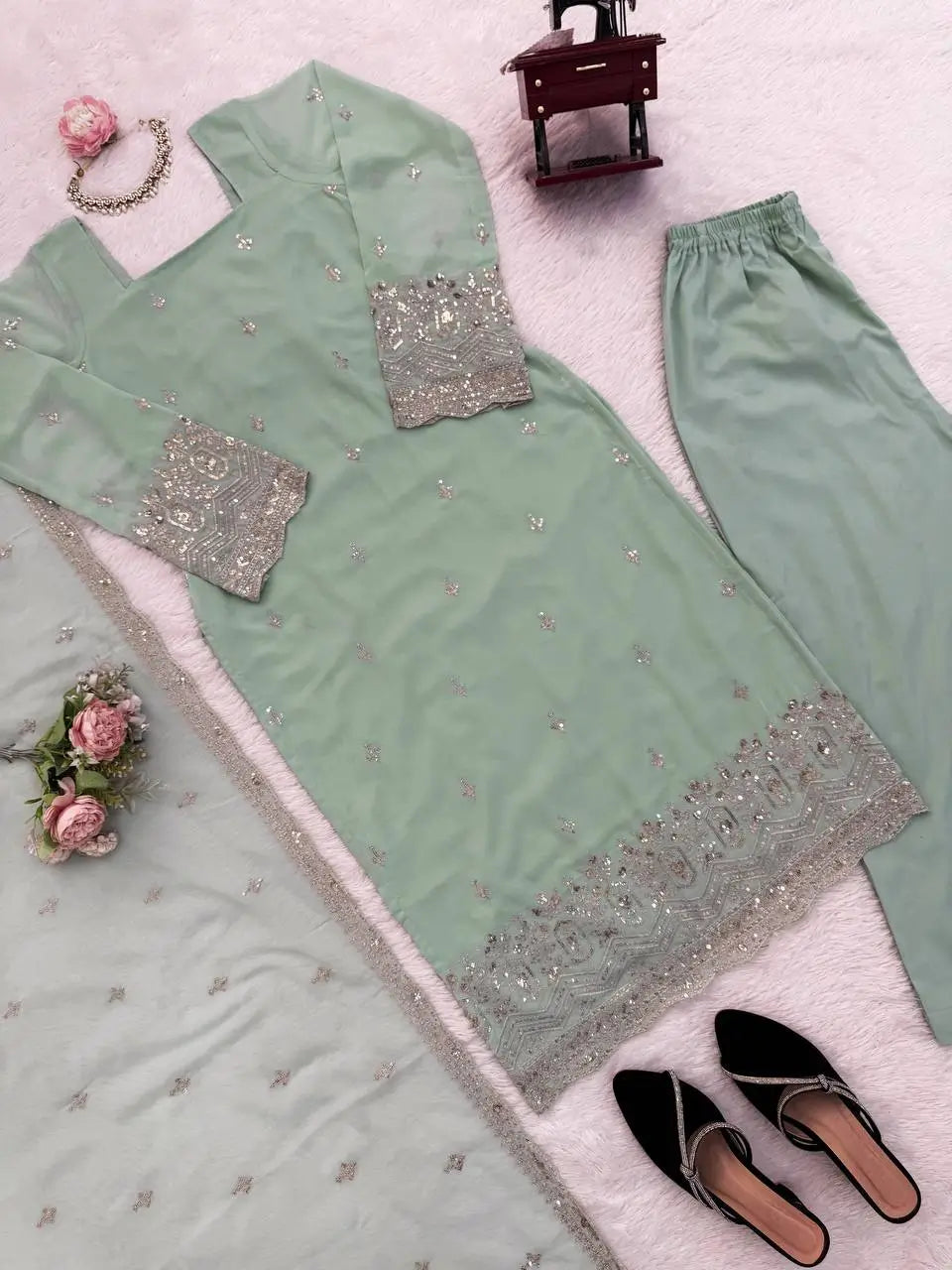 Embroidered Georgette Straight Suit Set