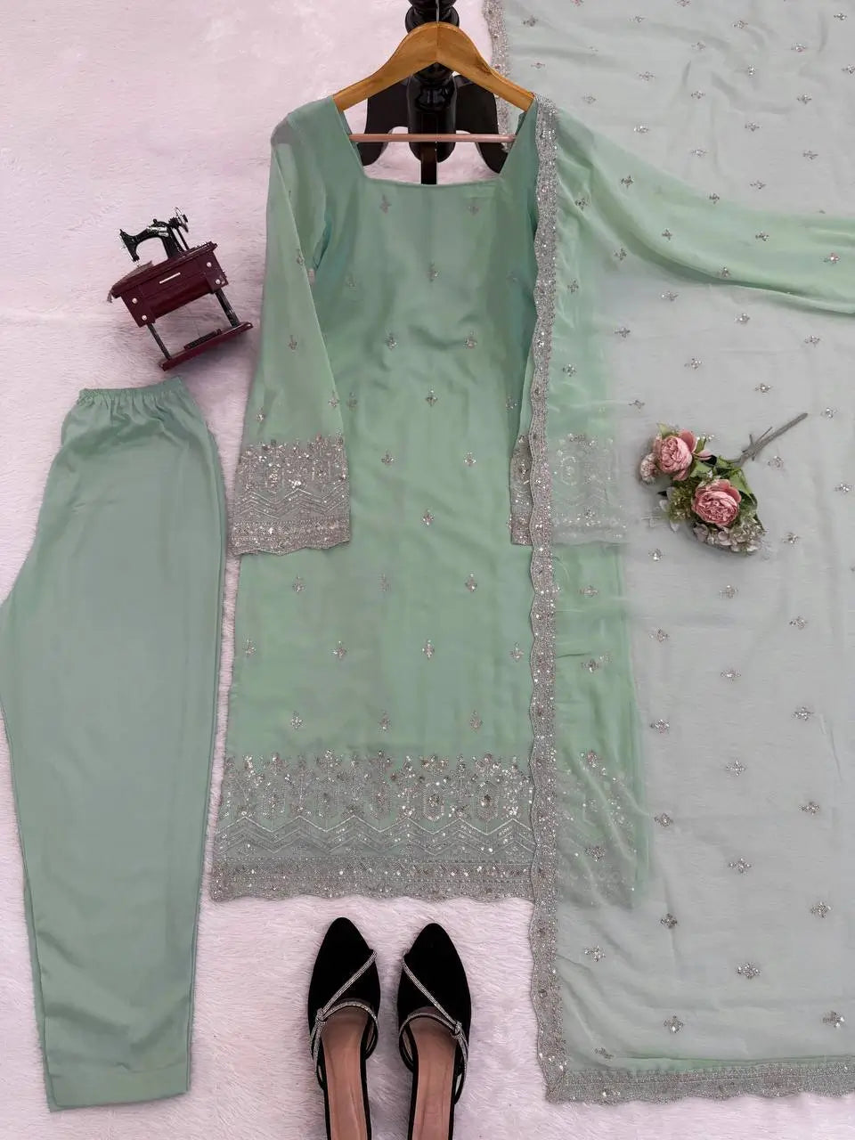 Embroidered Georgette Straight Suit Set