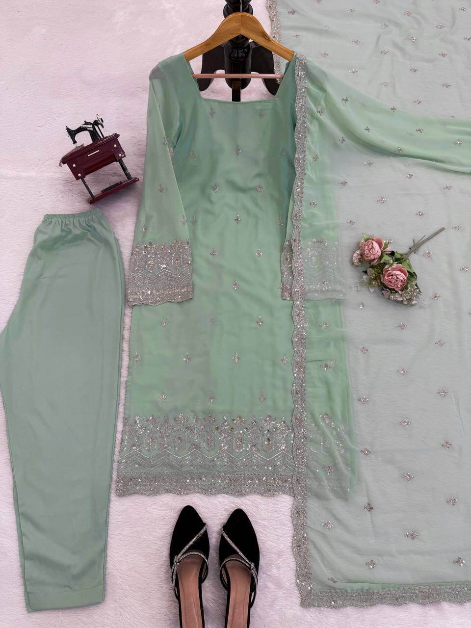 Embroidered Georgette Straight Suit Set