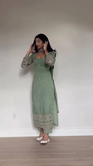 Embroidered Georgette Straight Suit Set