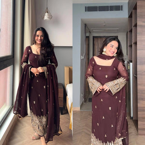 Embroidered Georgette Straight Suit Set