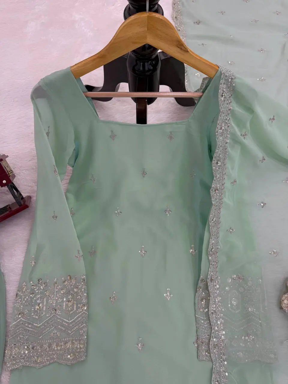 Embroidered Georgette Straight Suit Set