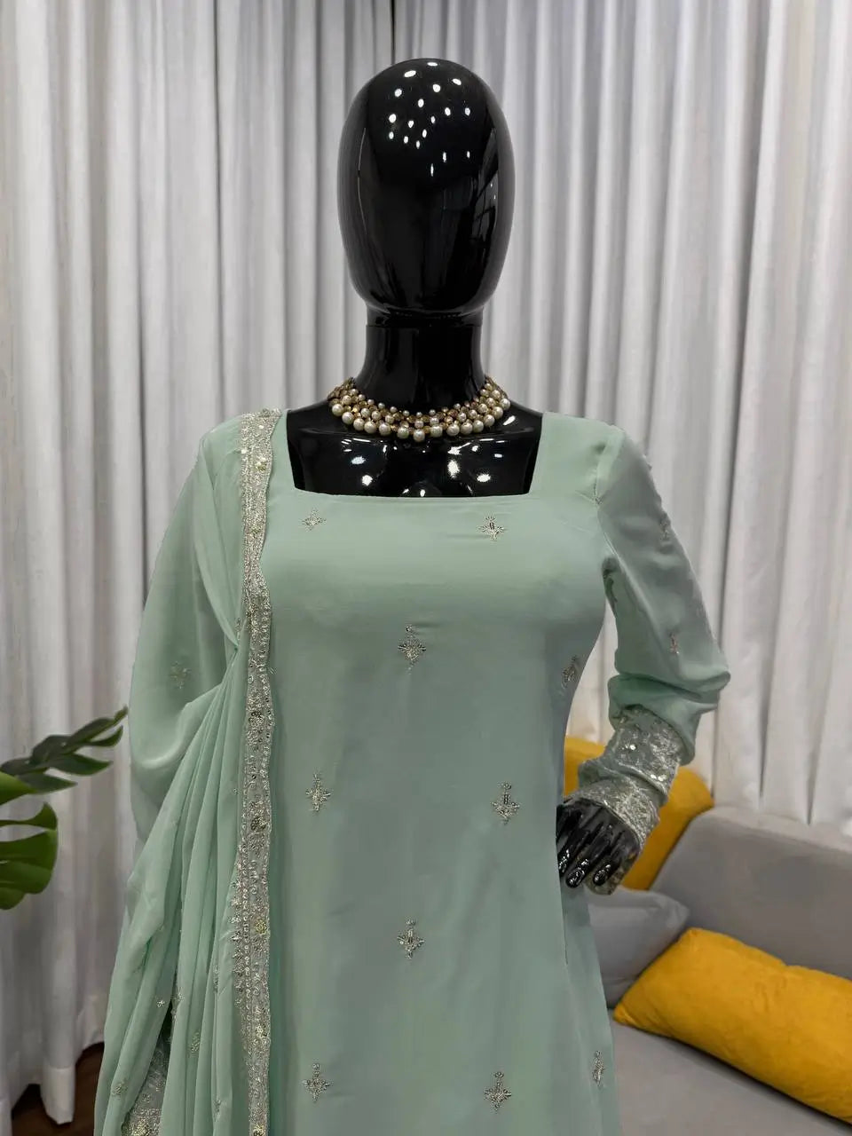 Embroidered Georgette Straight Suit Set