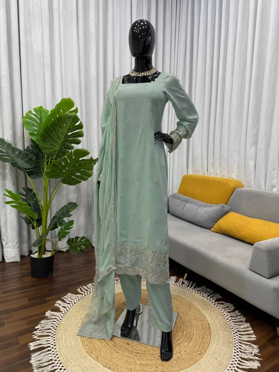 Embroidered Georgette Straight Suit Set