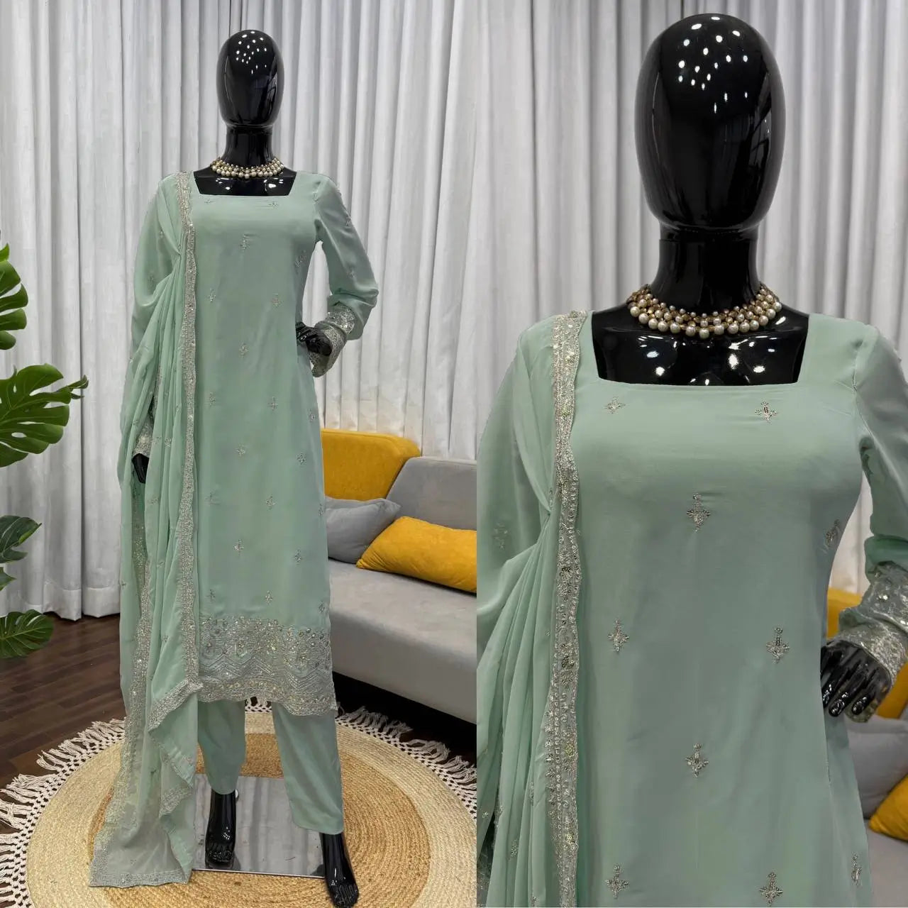 Embroidered Georgette Straight Suit Set