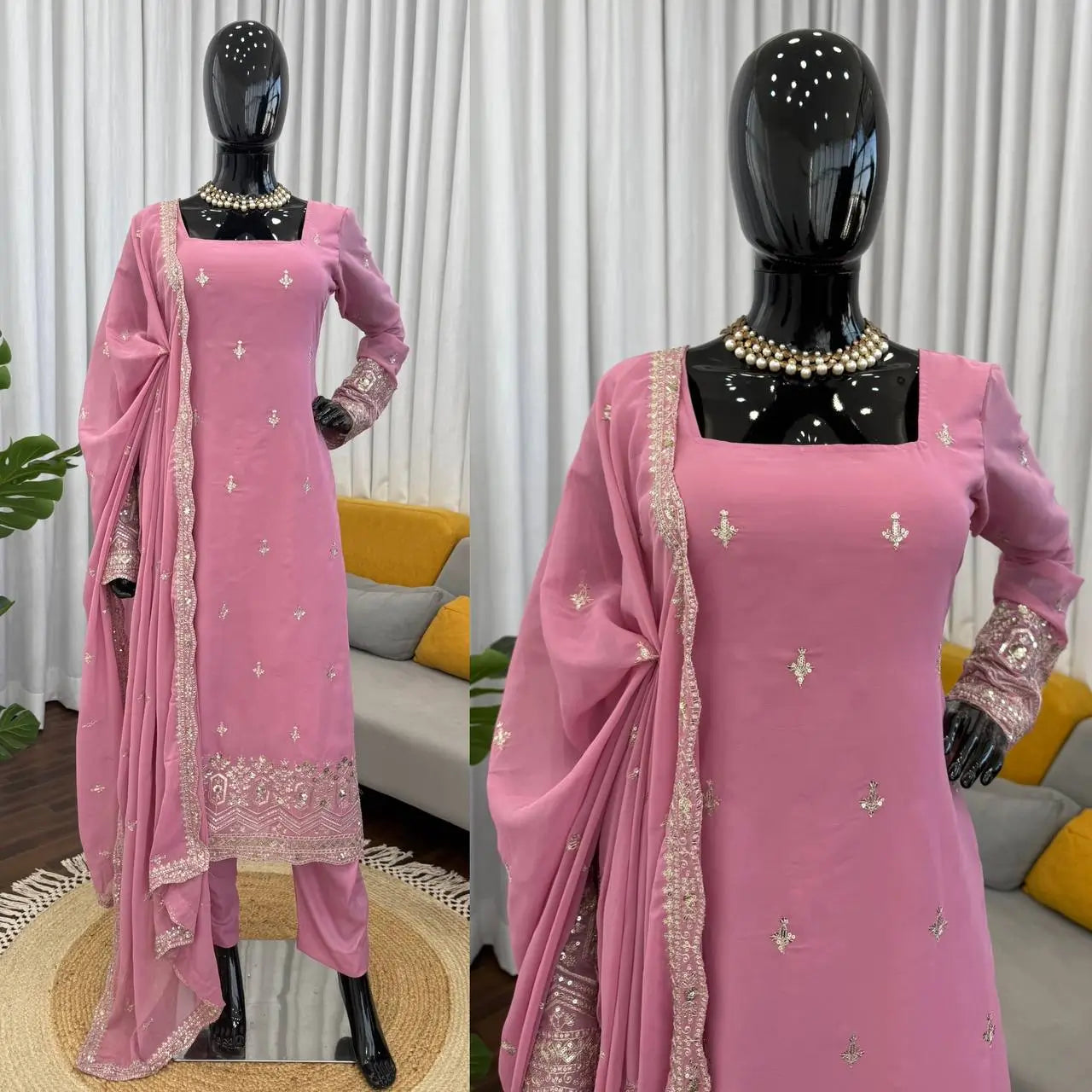 Embroidered Georgette Straight Suit Set