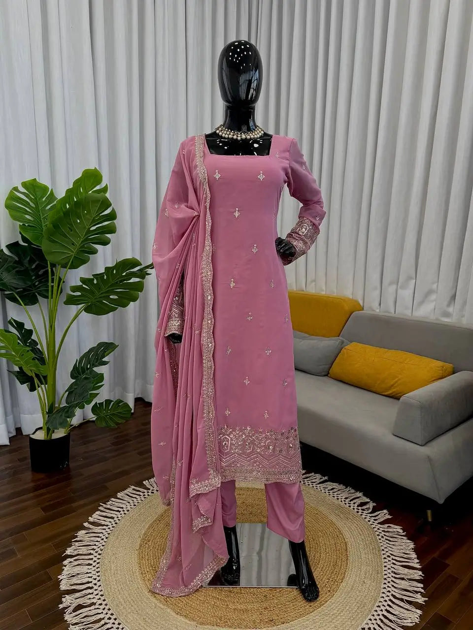 Embroidered Georgette Straight Suit Set