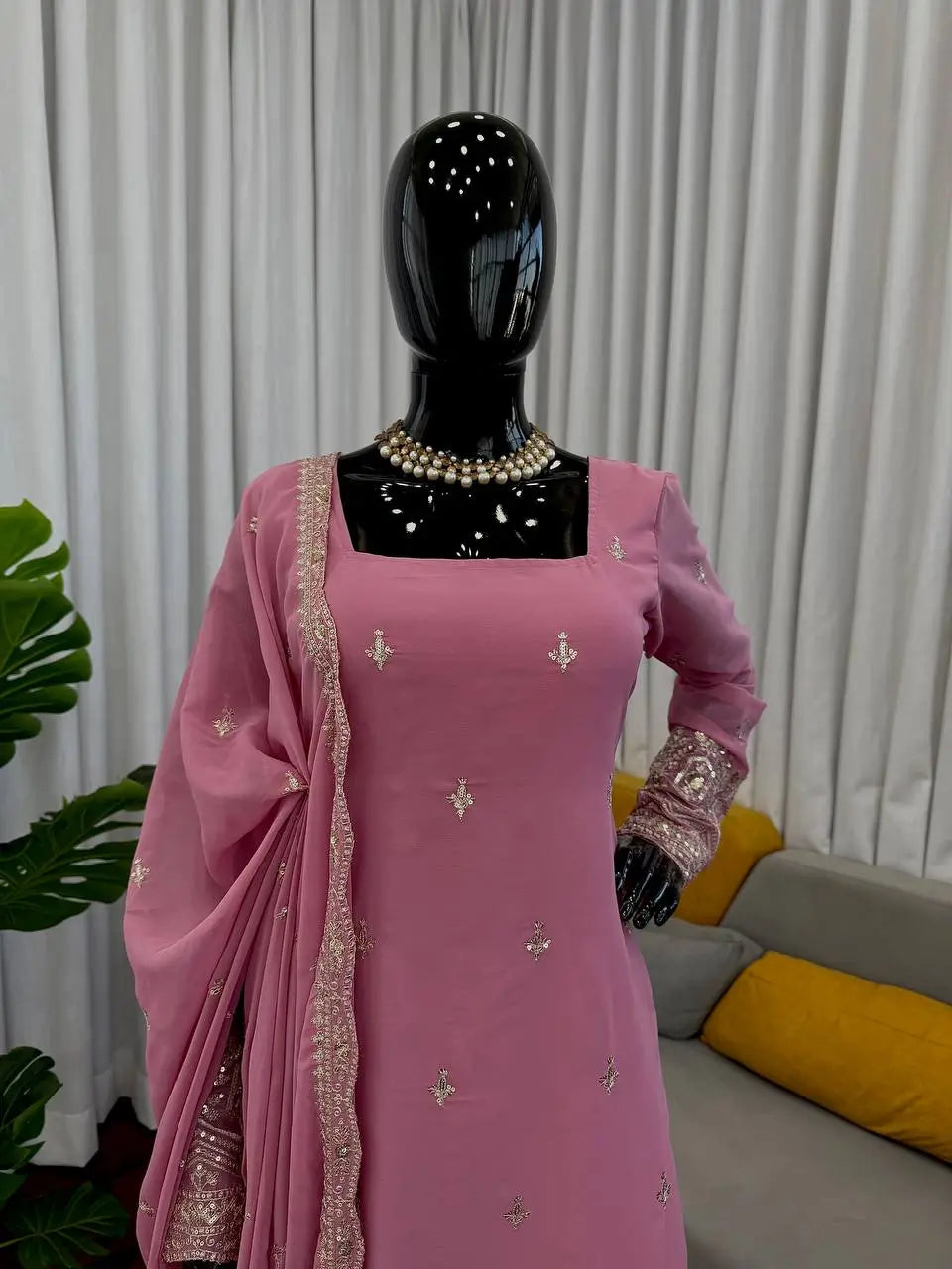 Embroidered Georgette Straight Suit Set