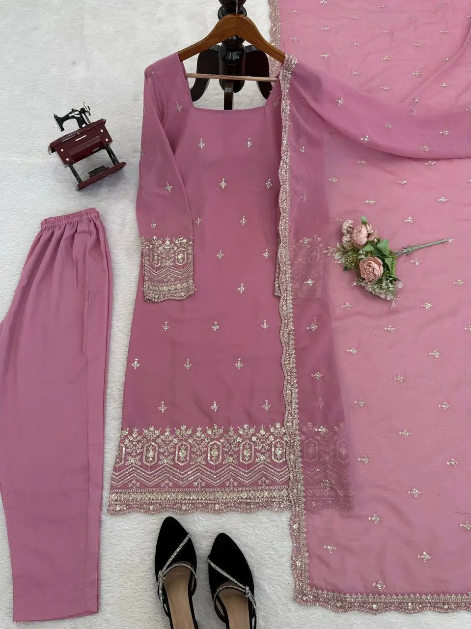 Embroidered Georgette Straight Suit Set