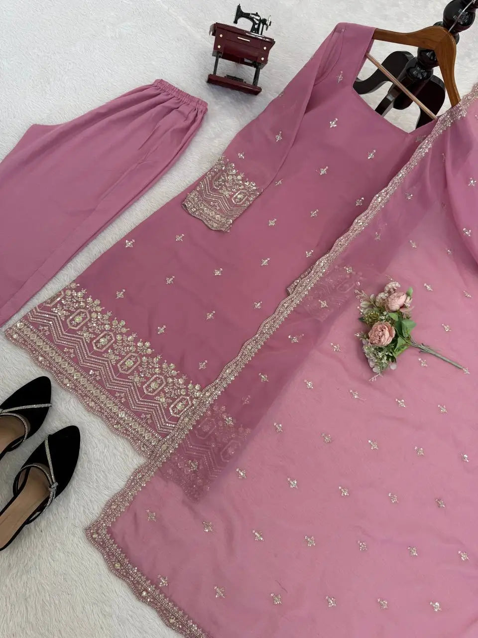 Embroidered Georgette Straight Suit Set