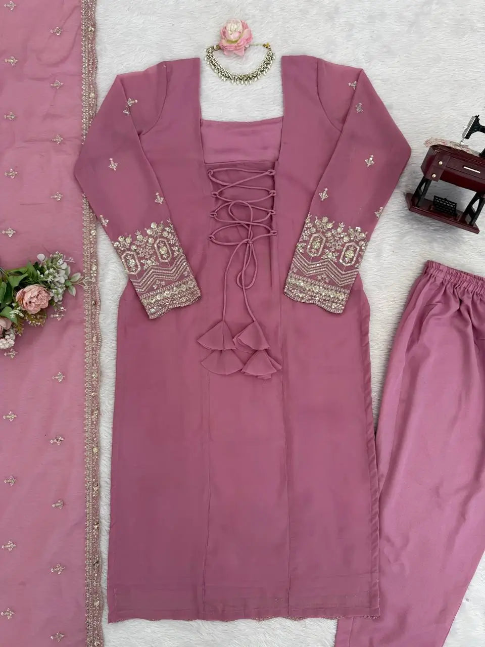 Embroidered Georgette Straight Suit Set