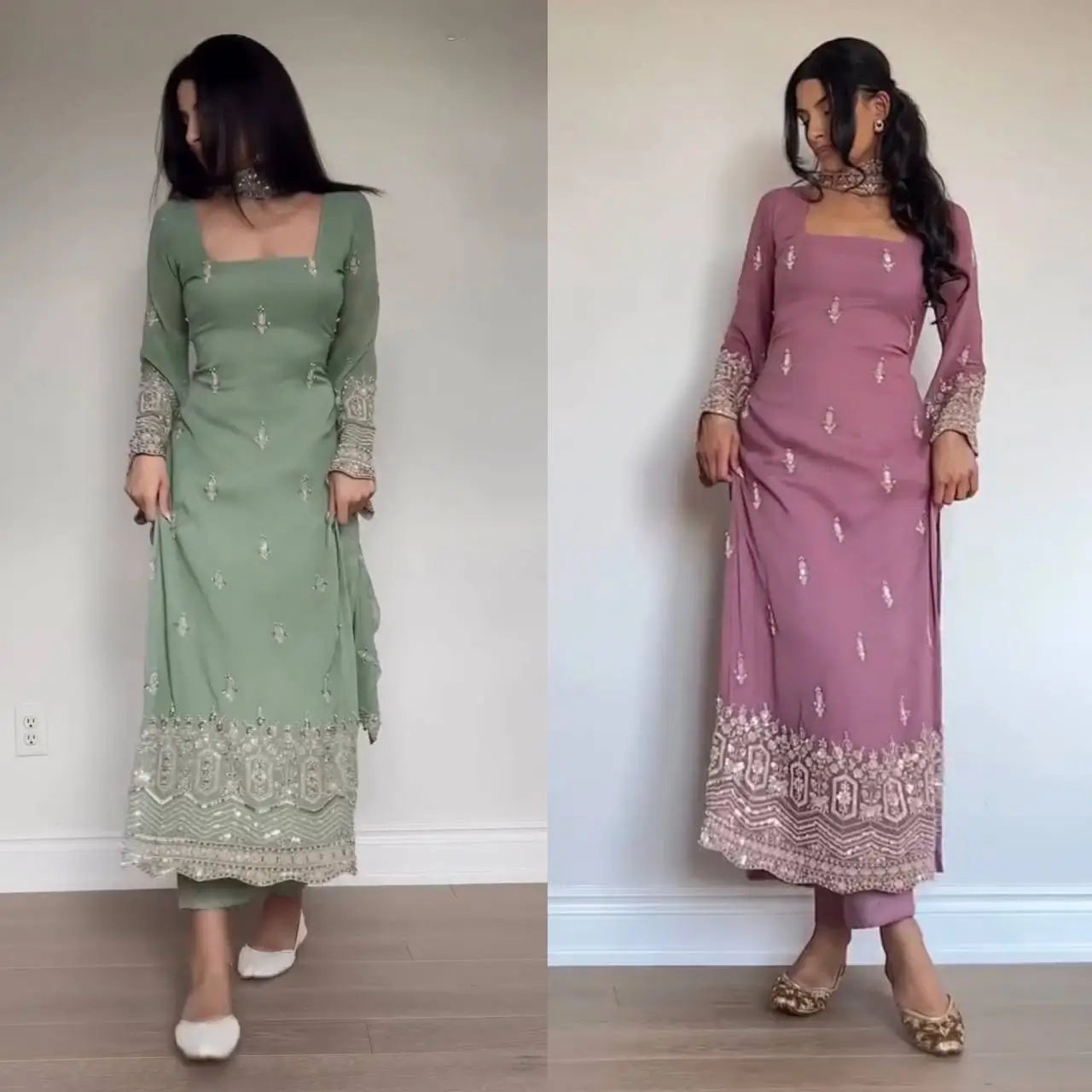 Embroidered Georgette Straight Suit Set