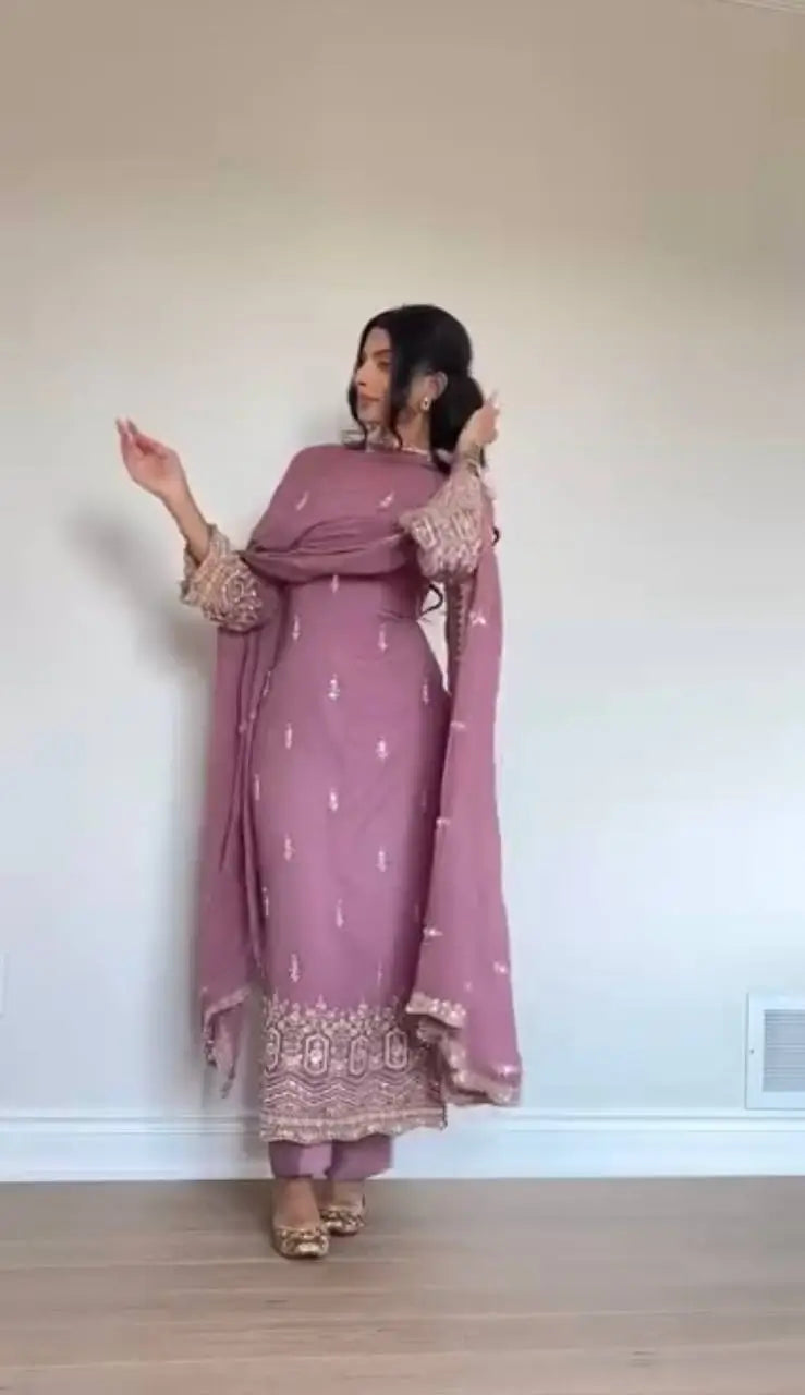 Embroidered Georgette Straight Suit Set