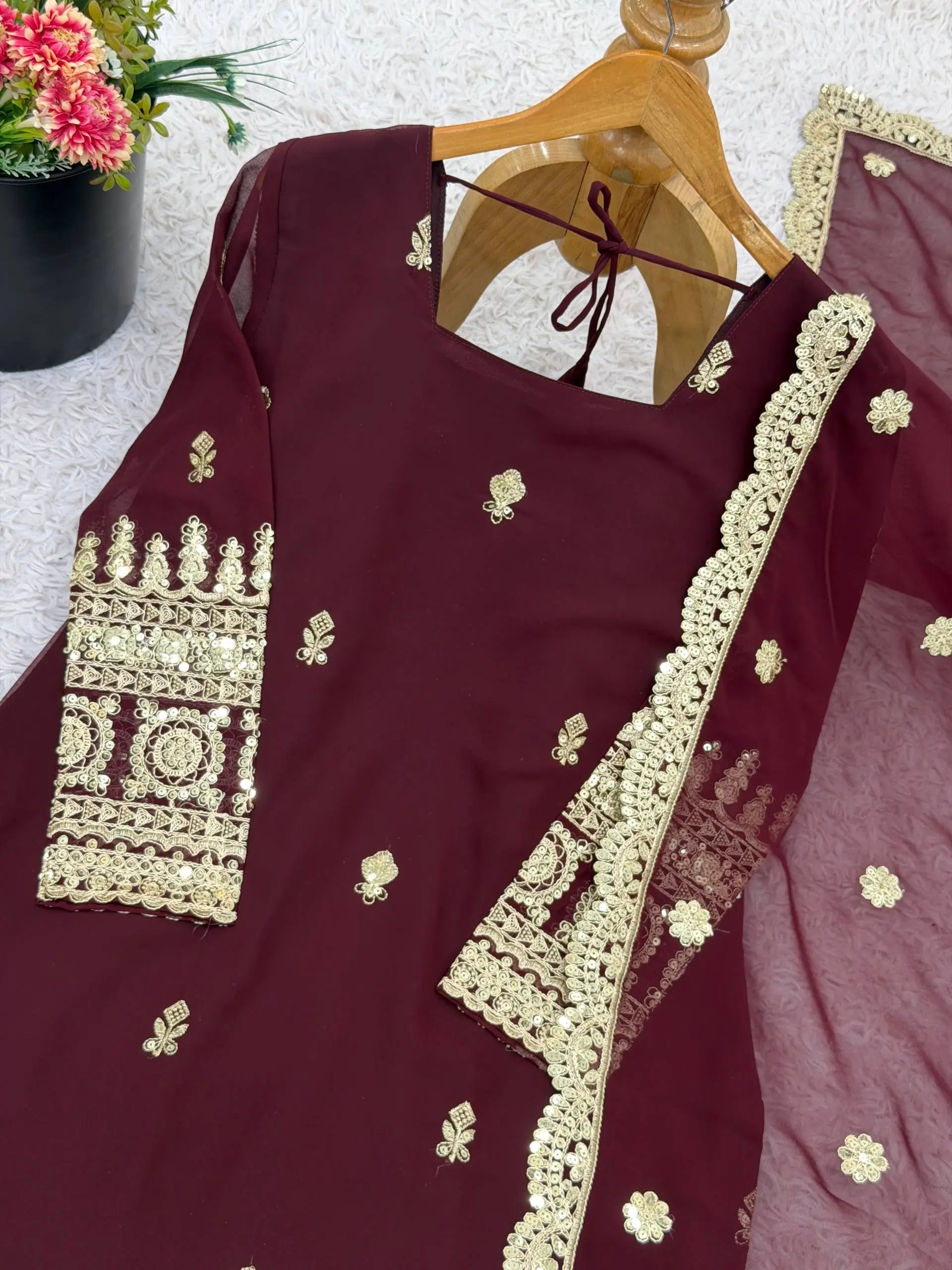 Embroidered Georgette Straight Suit Set