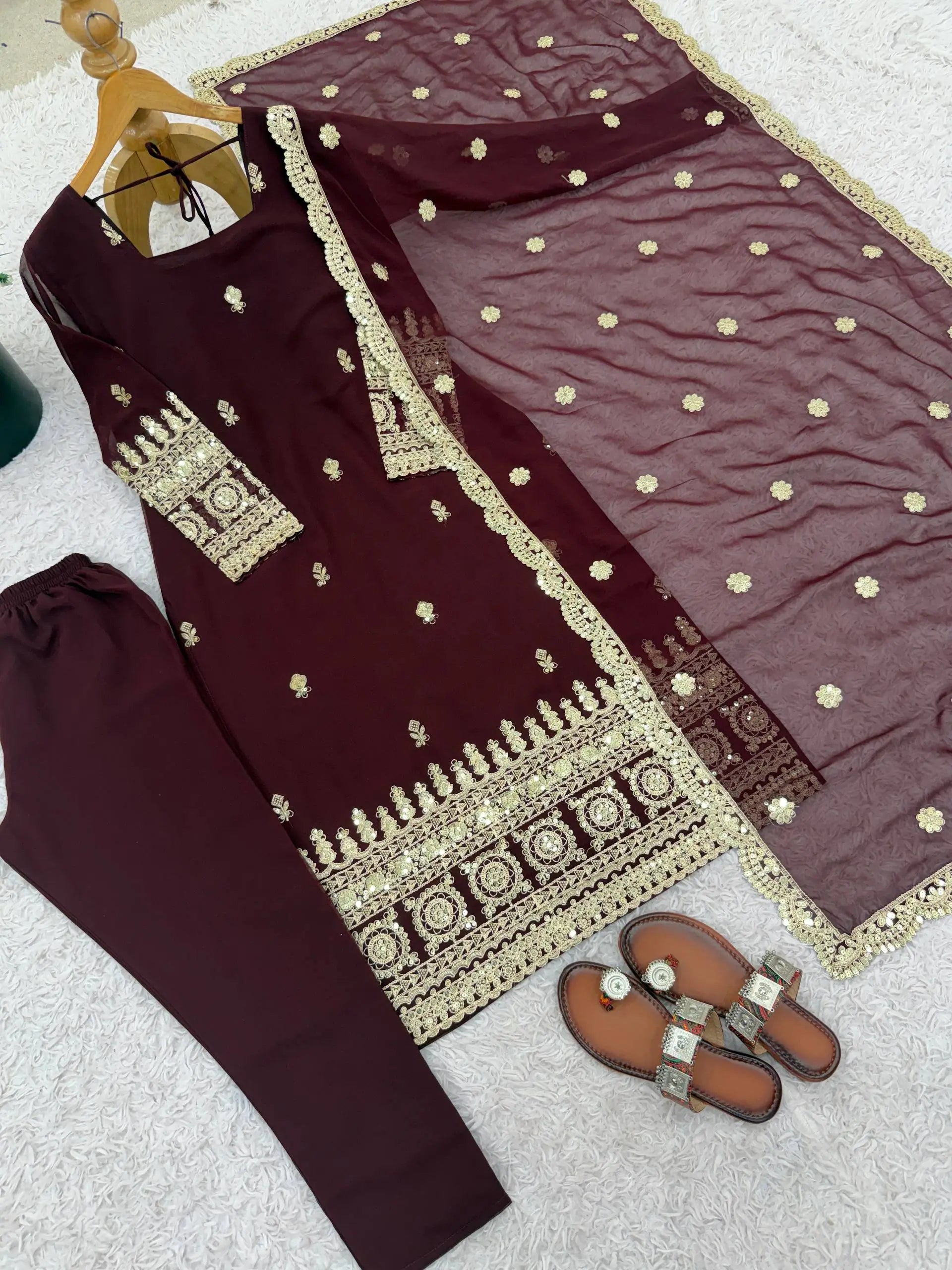 Embroidered Georgette Straight Suit Set