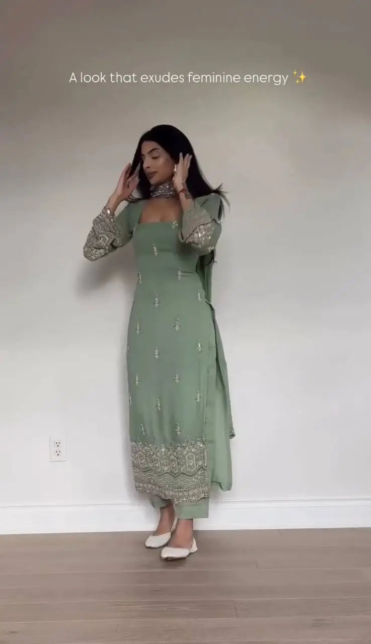 Embroidered Georgette Straight Suit Set