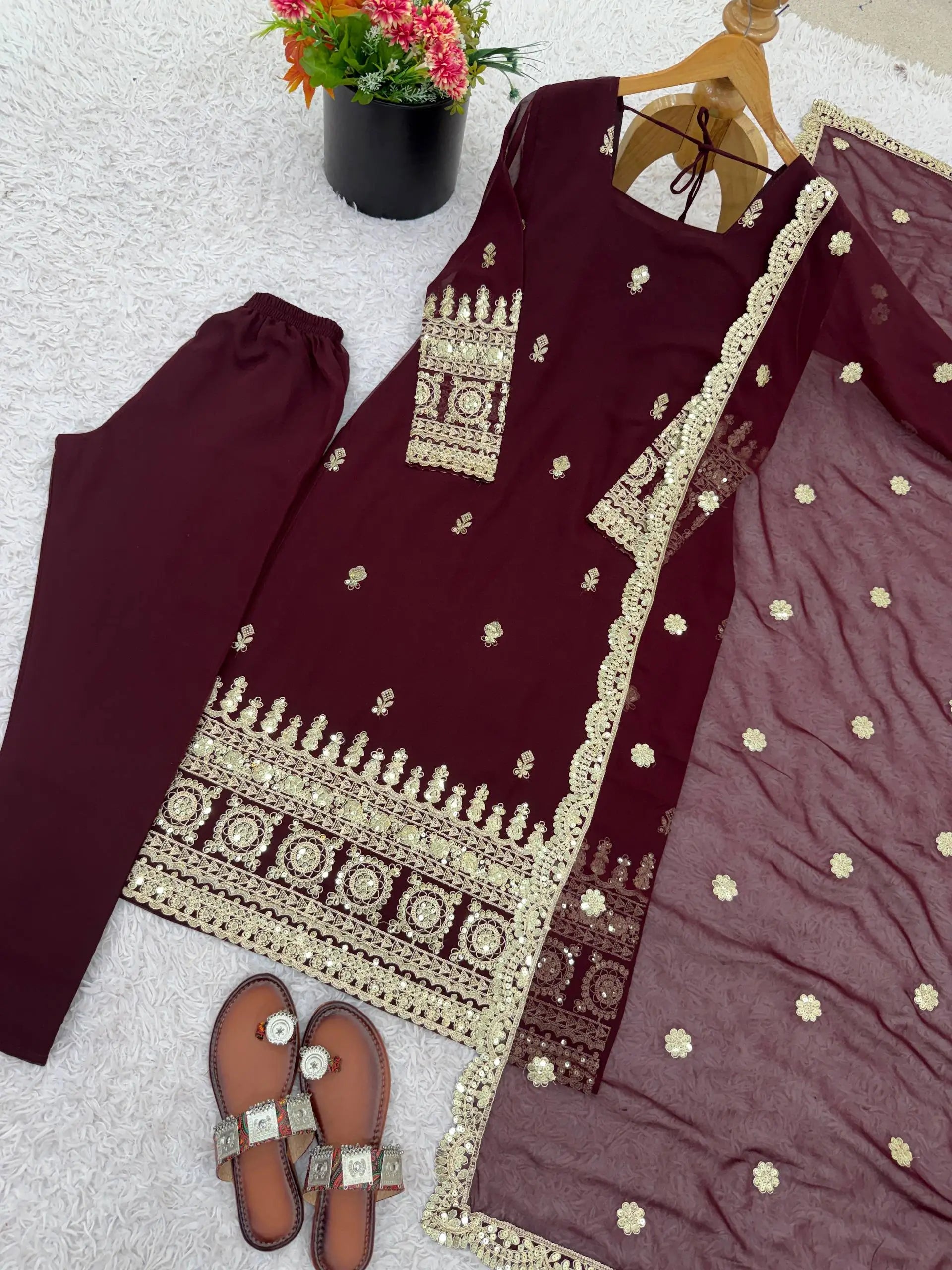 Embroidered Georgette Straight Suit Set