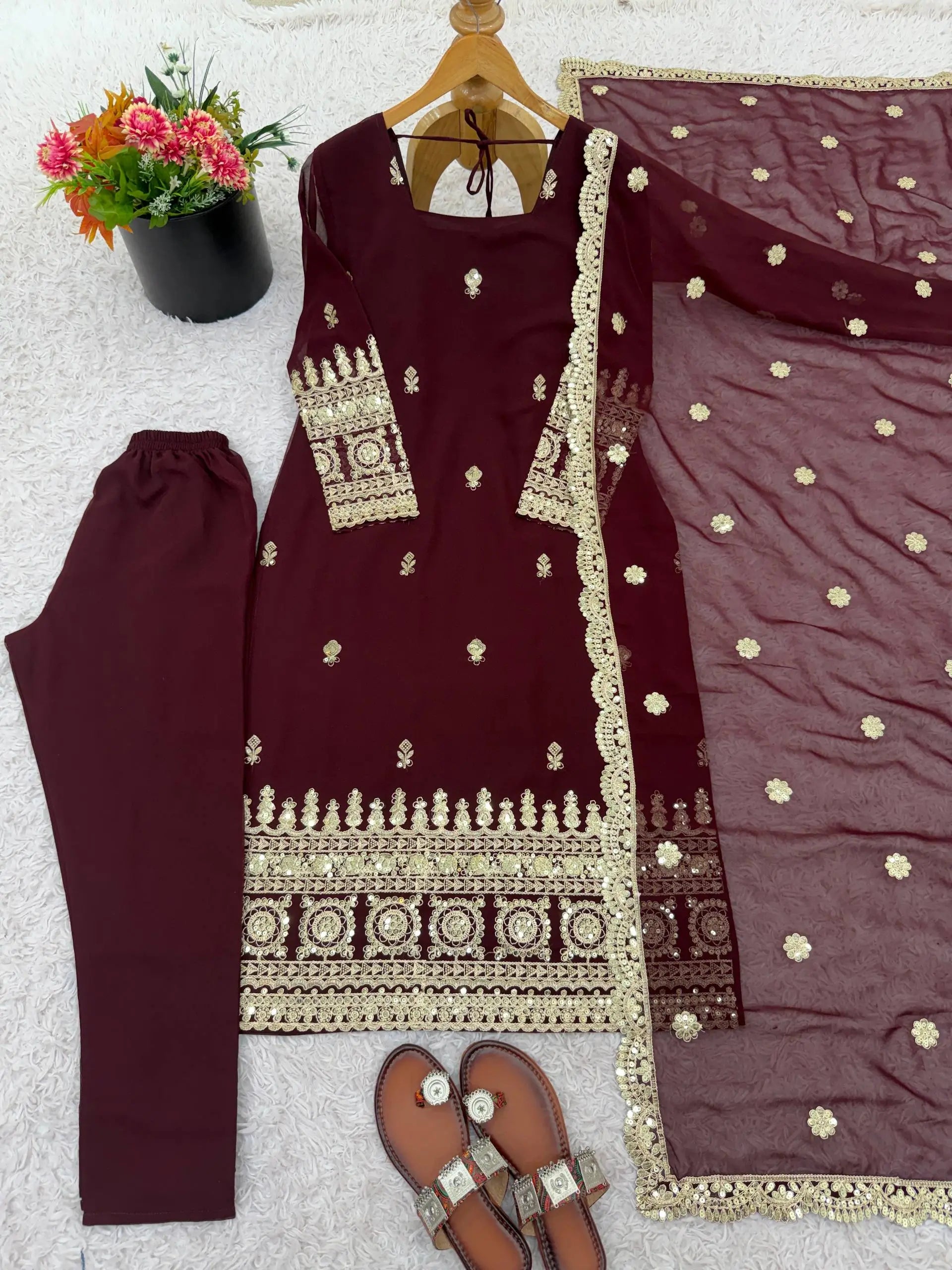 Embroidered Georgette Straight Suit Set
