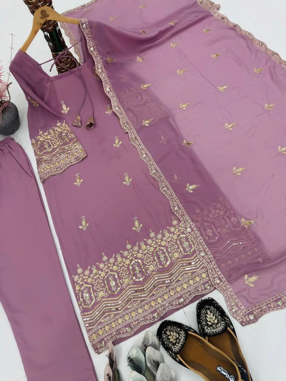 Embroidered Georgette Straight Suit Set