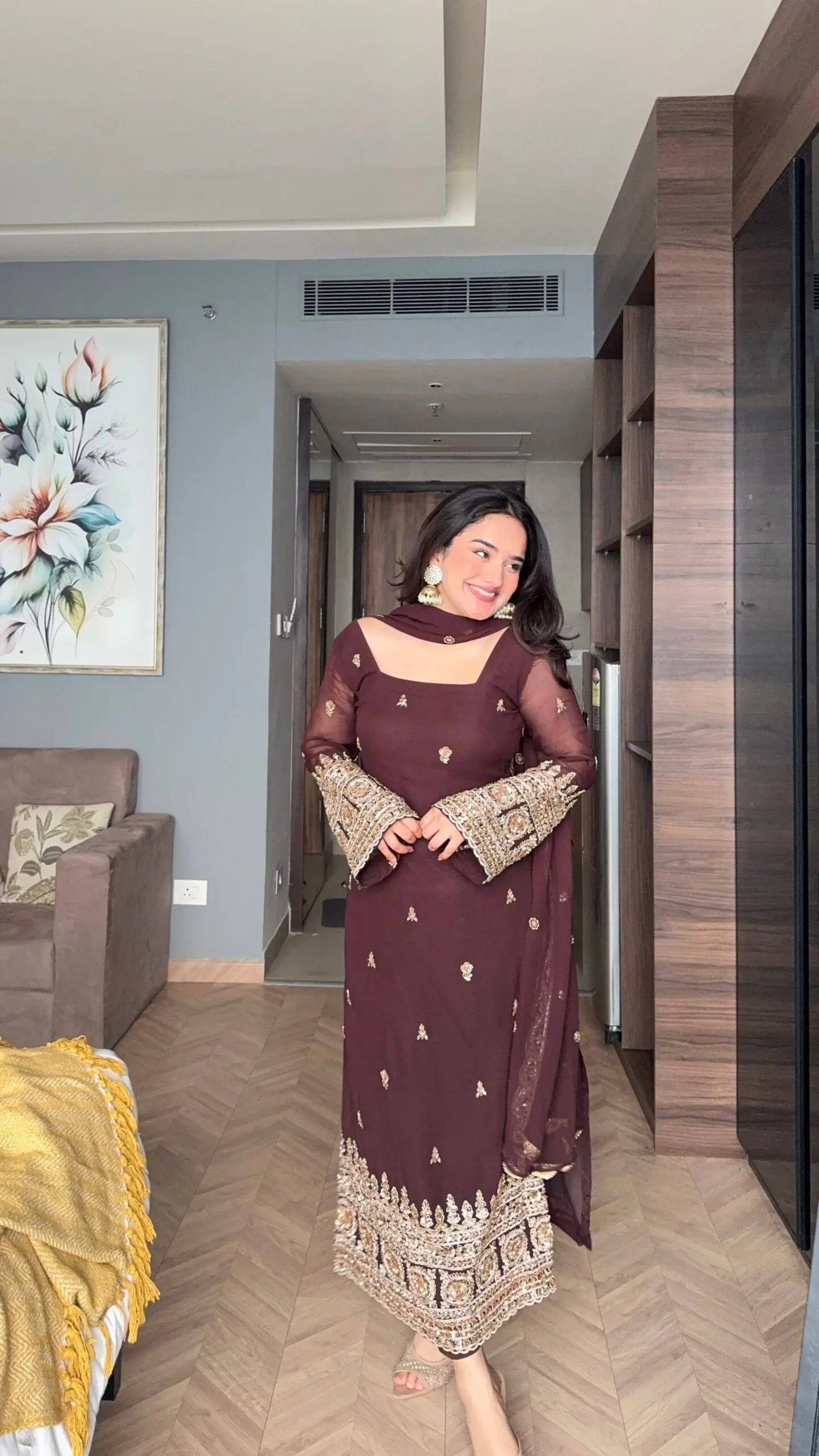 Embroidered Georgette Straight Suit Set