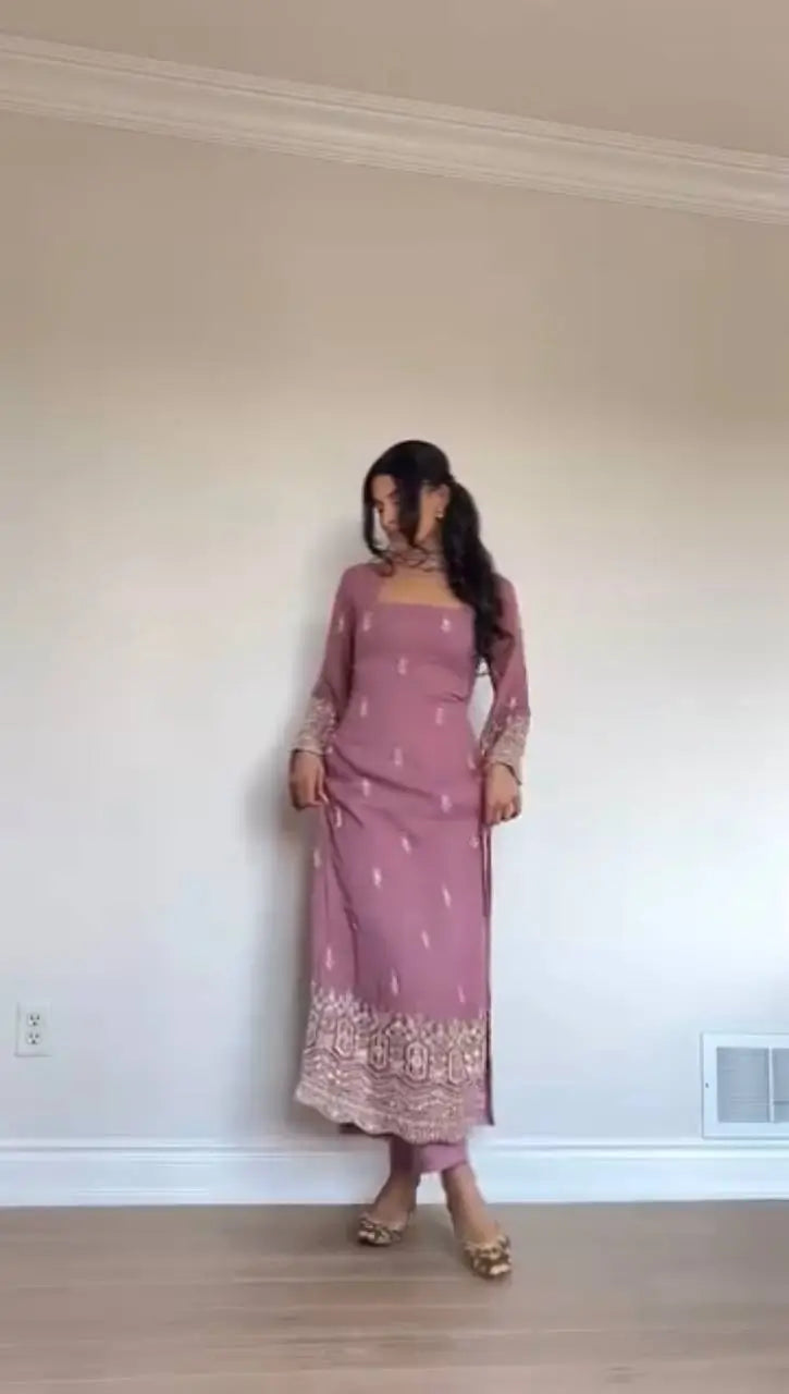 Embroidered Georgette Straight Suit Set