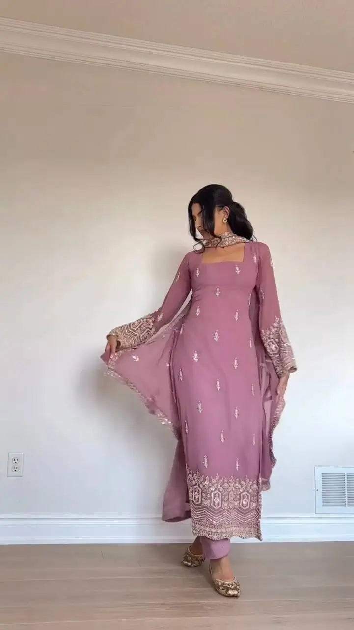 Embroidered Georgette Straight Suit Set