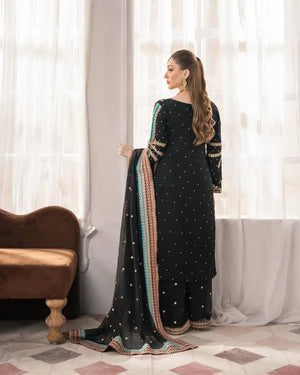 Embroidered Georgette Suit with Mirror Work and Dupatta